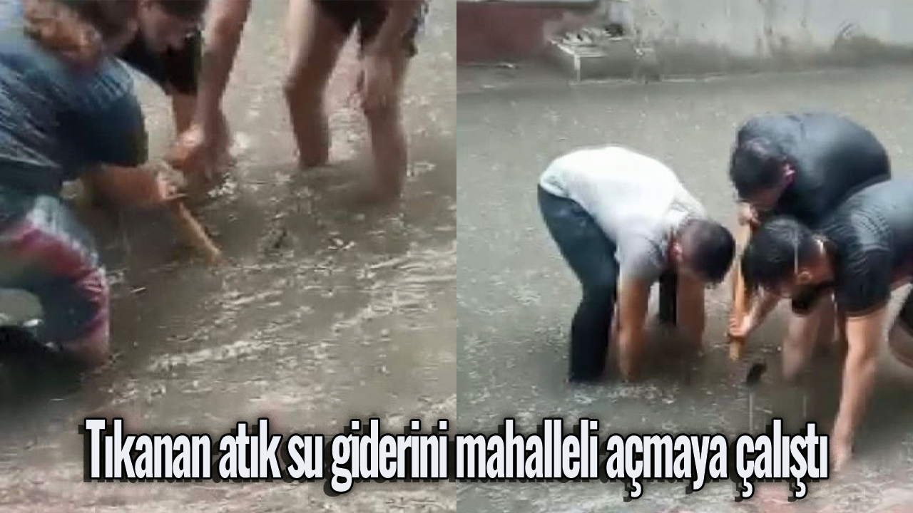 İstanbul'da tıkanan atık su giderini mahalleli açmaya çalıştı
