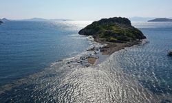 Bodrum'da denizin çekilmesiyle Tavşan Adası'na uzanan tarihi surlar ortaya çıktı