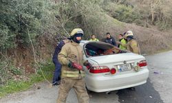 Sultangazi'de şarampole devrilen otomobildeki iki kişi yaralandı