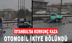 İstanbul TEM Otoyolu'nda meydana gelen kazada otomobil ikiye bölündü