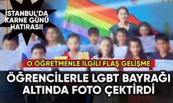 Öğretmen öğrencileriyle LGBT bayrağı altında foto çektirdi