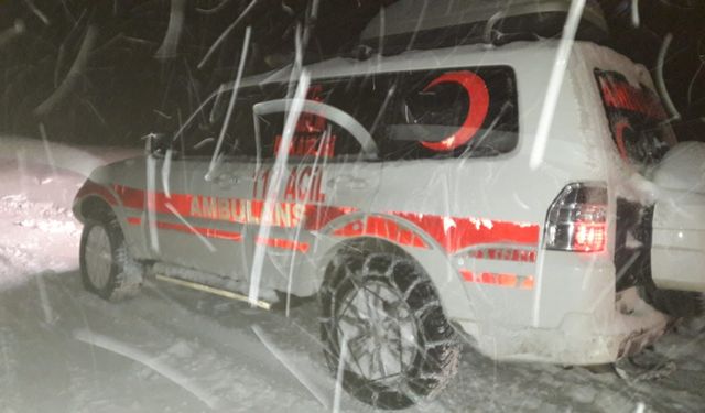 Tokat'ta karlı yolu 1,5 saatte açan ekipler, böbrek hastası kadını hastaneye yetiştirdi