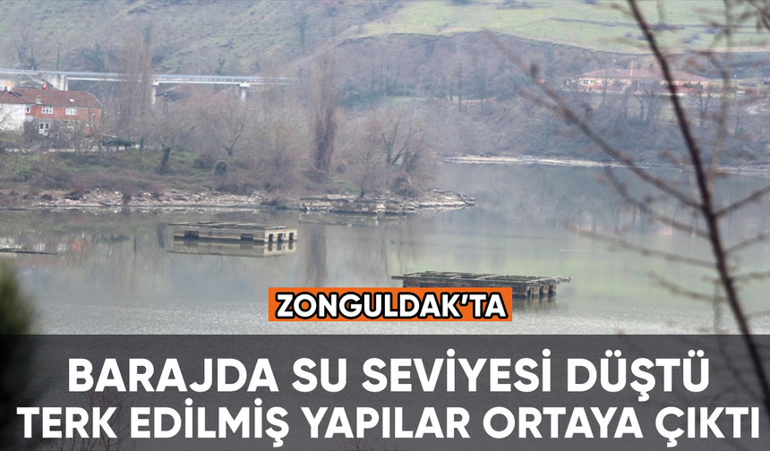 Zonguldak'ta suyu çekilen baraj havzasındaki yapılar ortaya çıktı