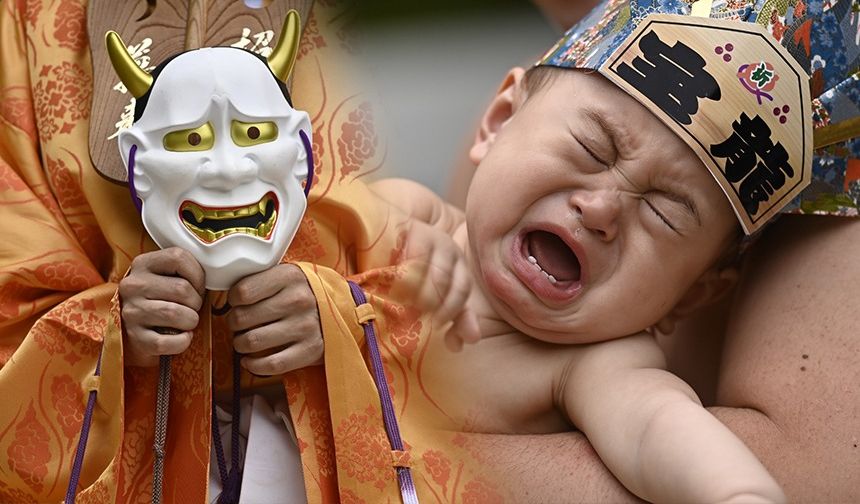 Japonya'da 'ağlayan bebek' yarışması! Maske takıp korkutuyorlar